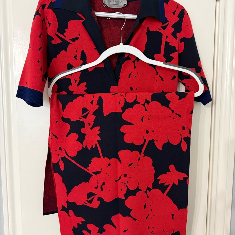 MaxMara Red and Navy Floral Dress